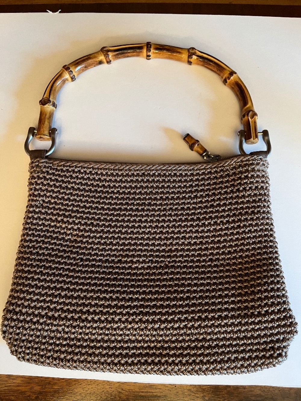The Sak Beige Crochet Wooden Handled Tote Bag